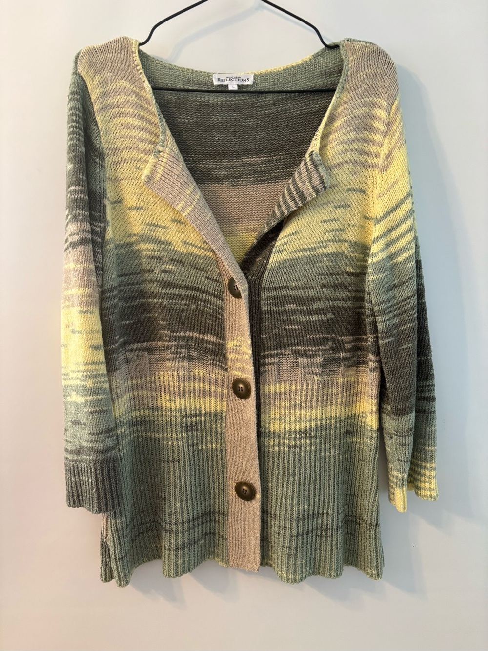 Northern Reflections Green and Yellow  Button Front Cardigan relaxed knit